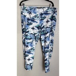 Tommy Bahama Womens Size 12 Capri Crop Pants Tropical Palm Tree Side Zip Stretch